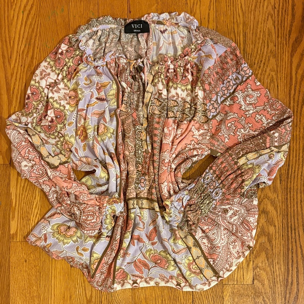 Vici Women's Boho Floral Blouse - Pink and Brown